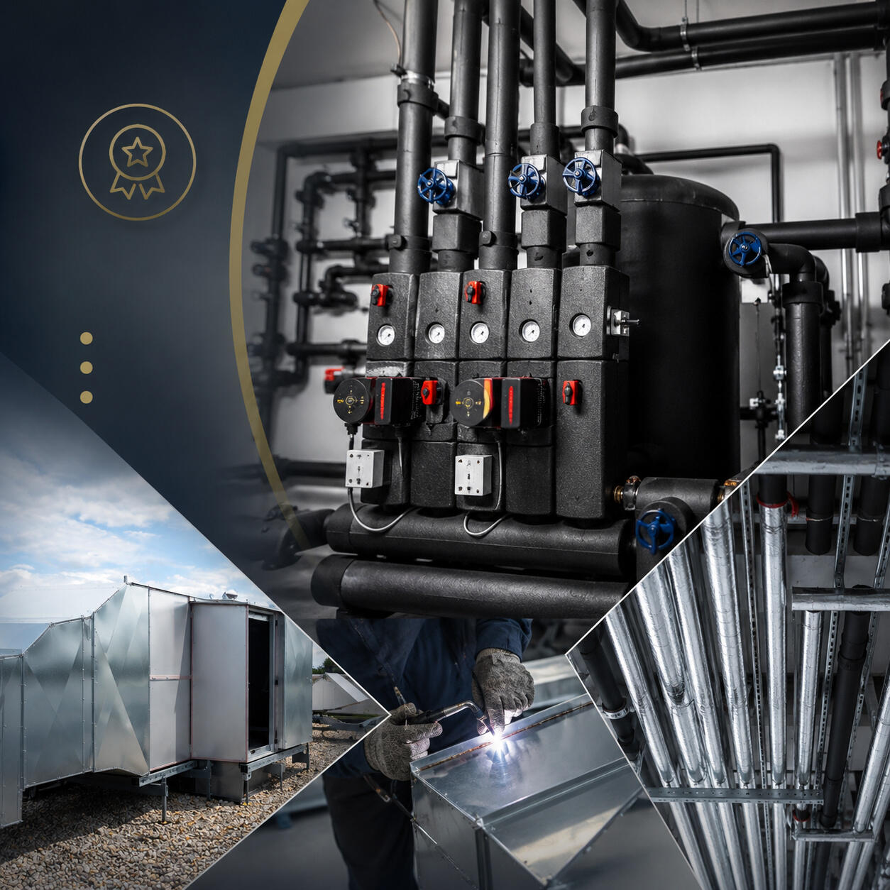 Über 21 Jahre Erfahrung in der professionellen Isoliertechnik Collage mit Projekten von RMQ Isoliertechnik: gedämmte Rohrleitungen, maßgefertigte Blechverkleidungen, industrielle Anlagentechnik und präzise Metallbearbeitung für Wärme-, Kälte-, Schall- und Brandschutz.